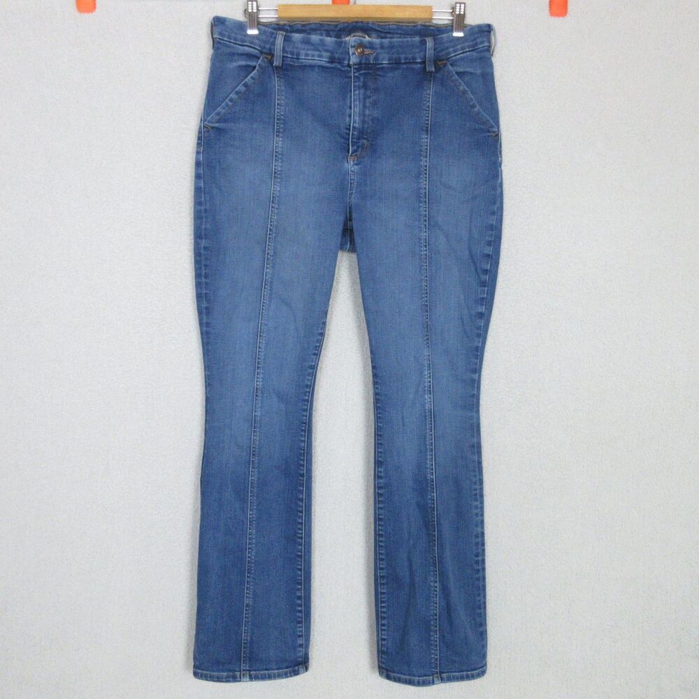 Duluth Trading Co Jeans Womens 14 x 31 Blue Stretch Front Seam Straight Leg